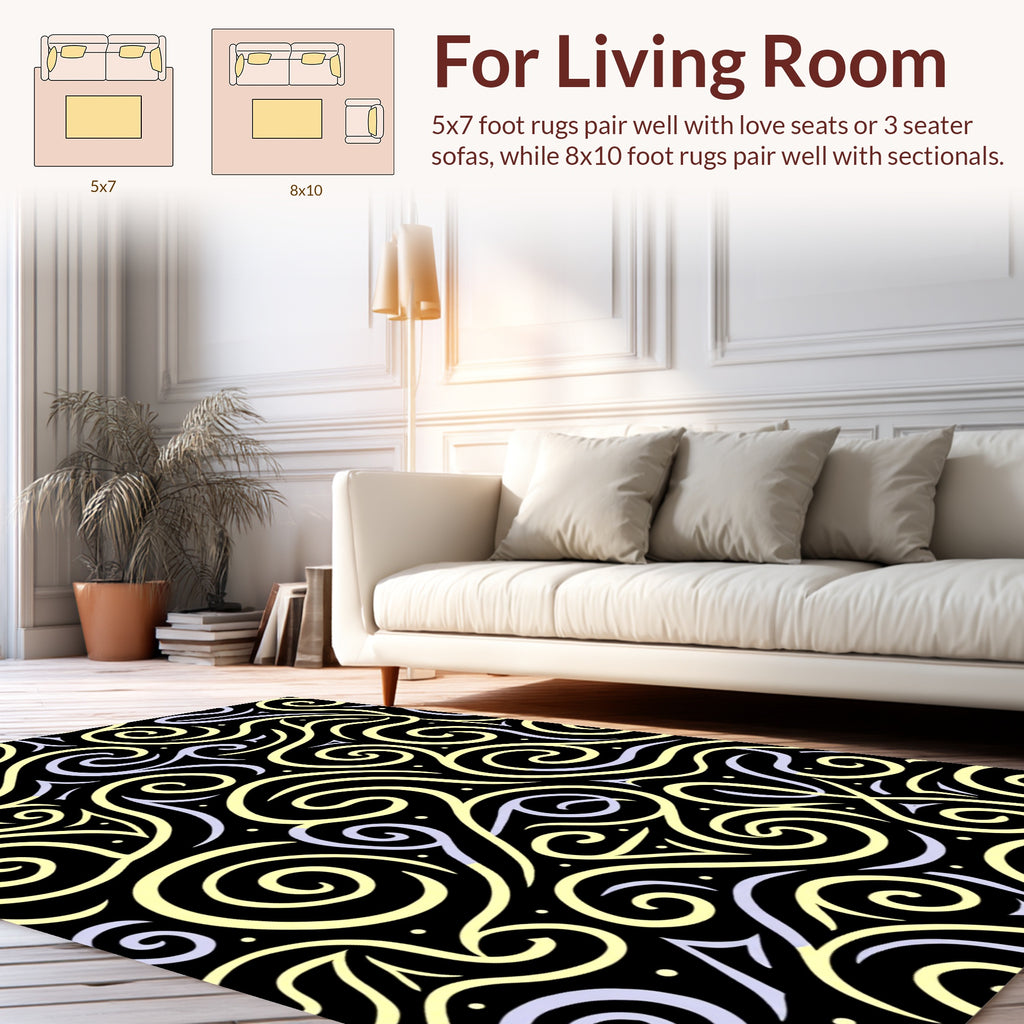 Curvy Yellow Lilac Swirl Pattern Rug