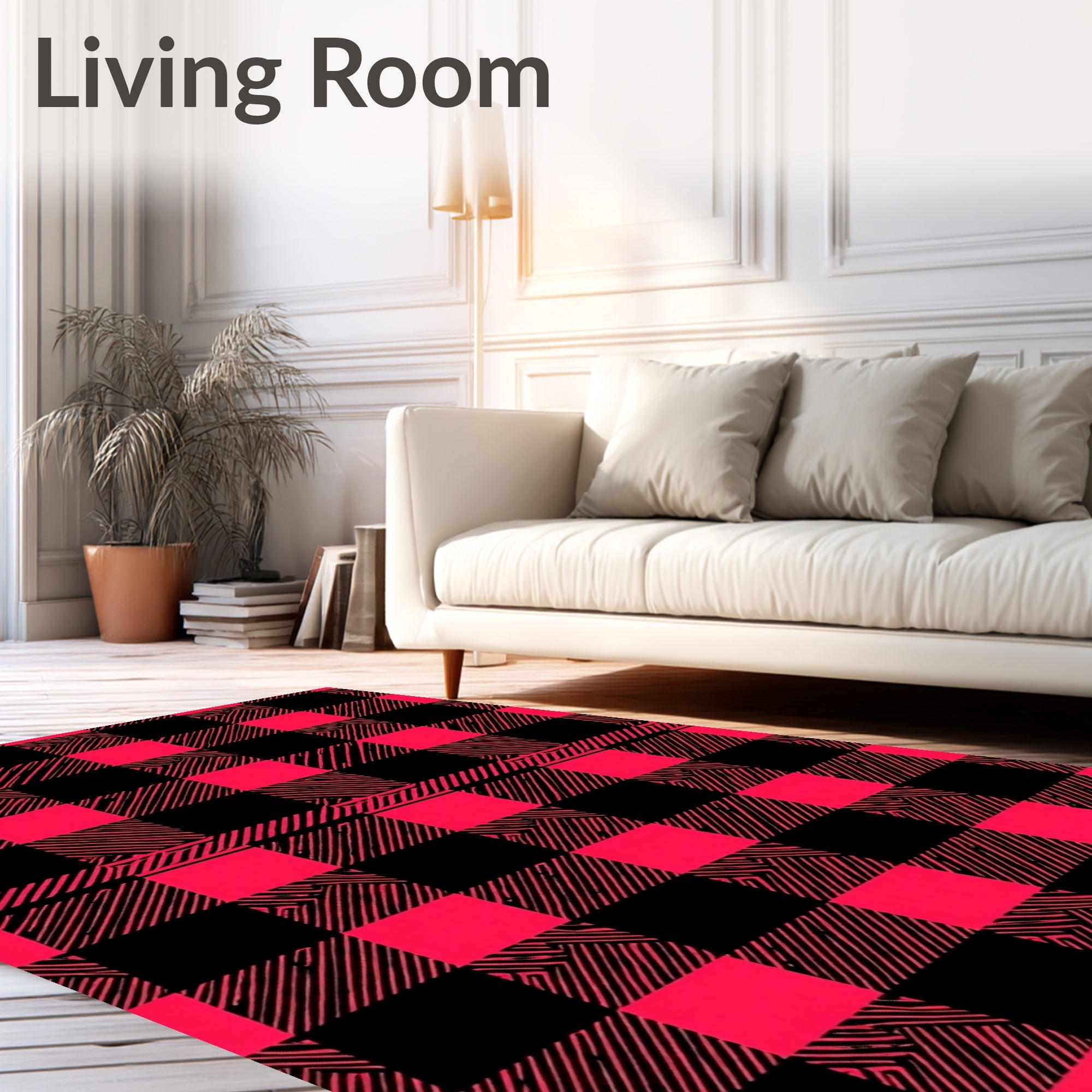 Bold Red Black Buffalo Check Pattern Rug