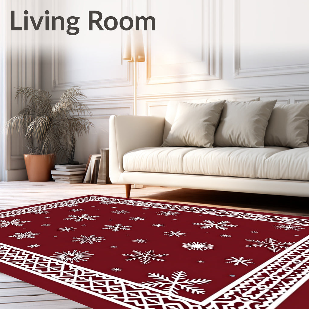 Snowflake Festive Border Design Rug
