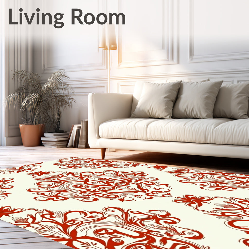 Red Ornate Flourish Pattern Rug