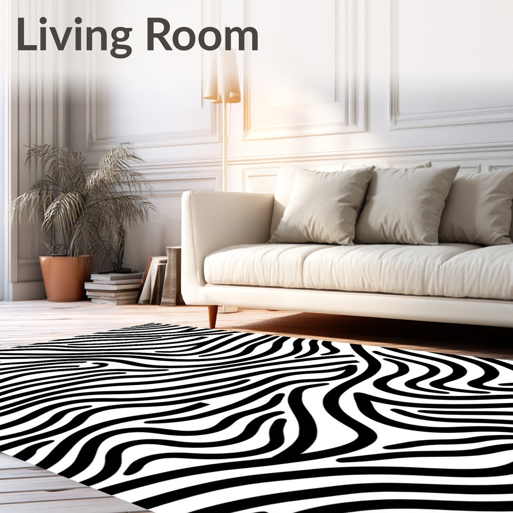 Bold Black White Wavy Stripe Rug