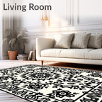 Bold Black Floral Mandala Pattern Rug