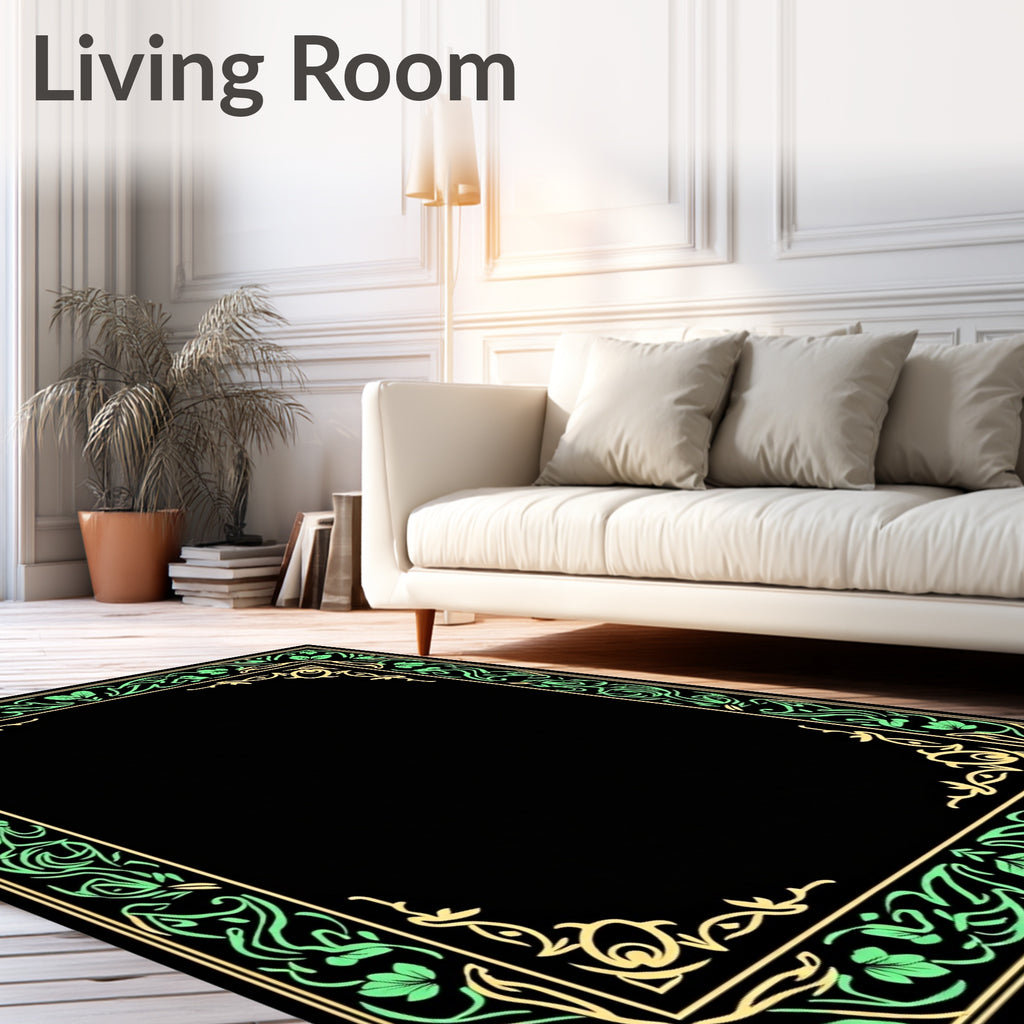 Ornate Green Yellow Floral Garland Border Rug