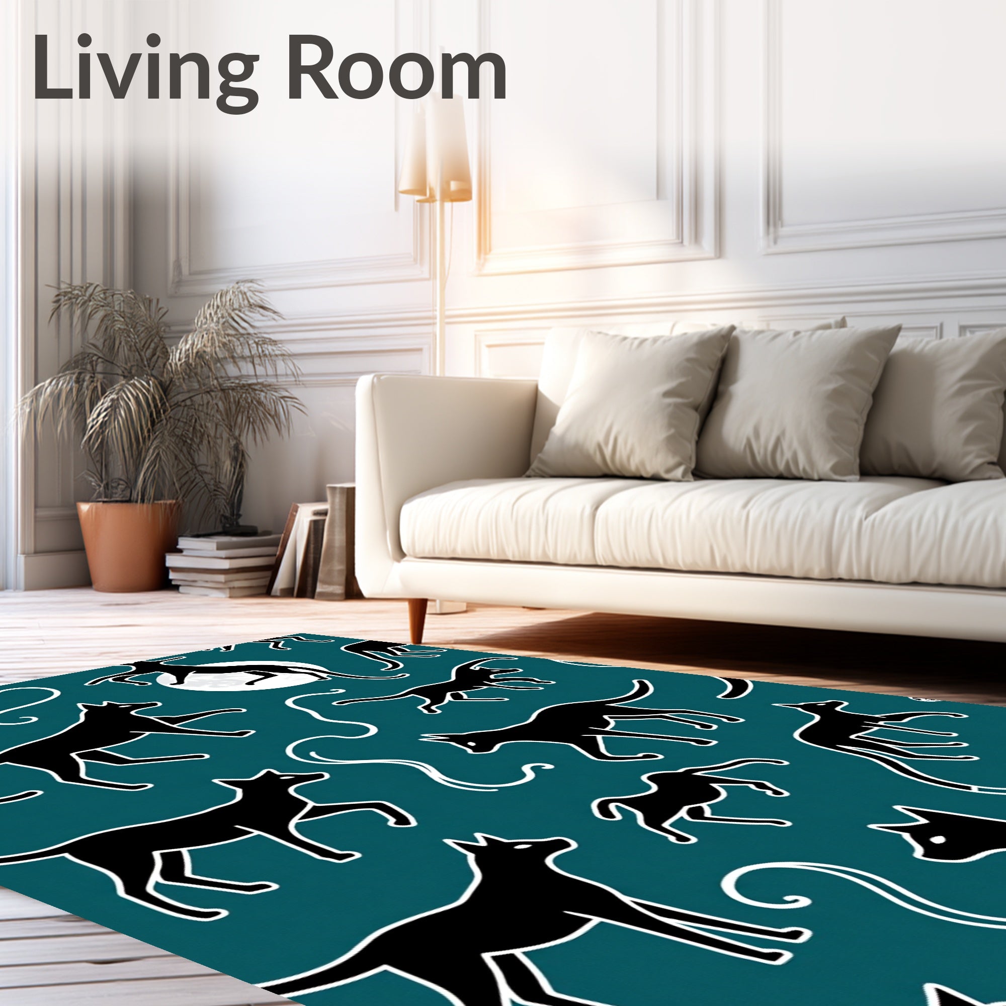 Whimsical Black Cats Moon Pattern Rug