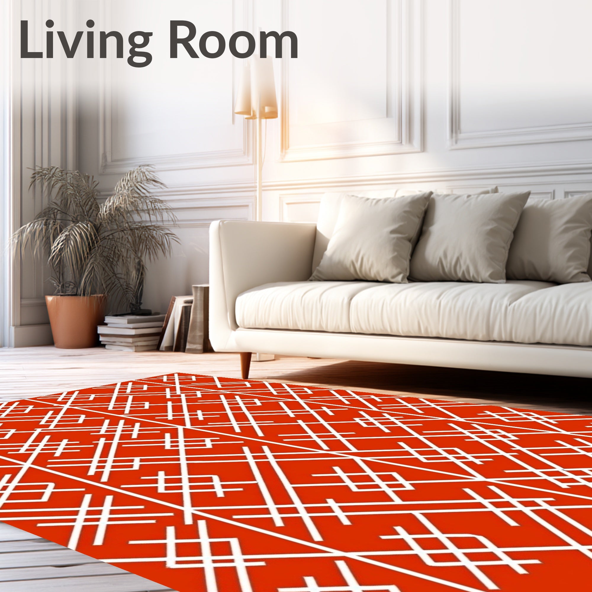 Geometric White Interlocking Lines Rug