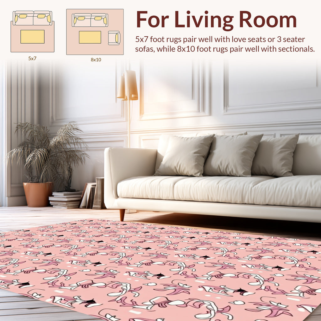 Playful Pink Botanical Abstract Pattern Rug