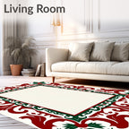 Elegant Red Green Floral Ornament Rug