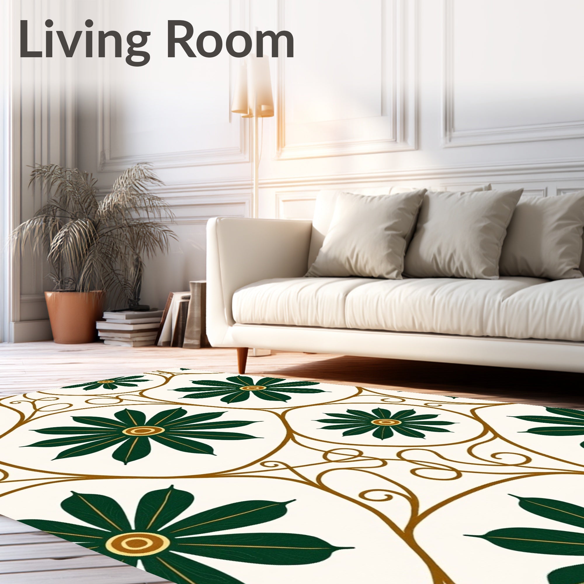 Elegant Green Flower Vine Motif Rug