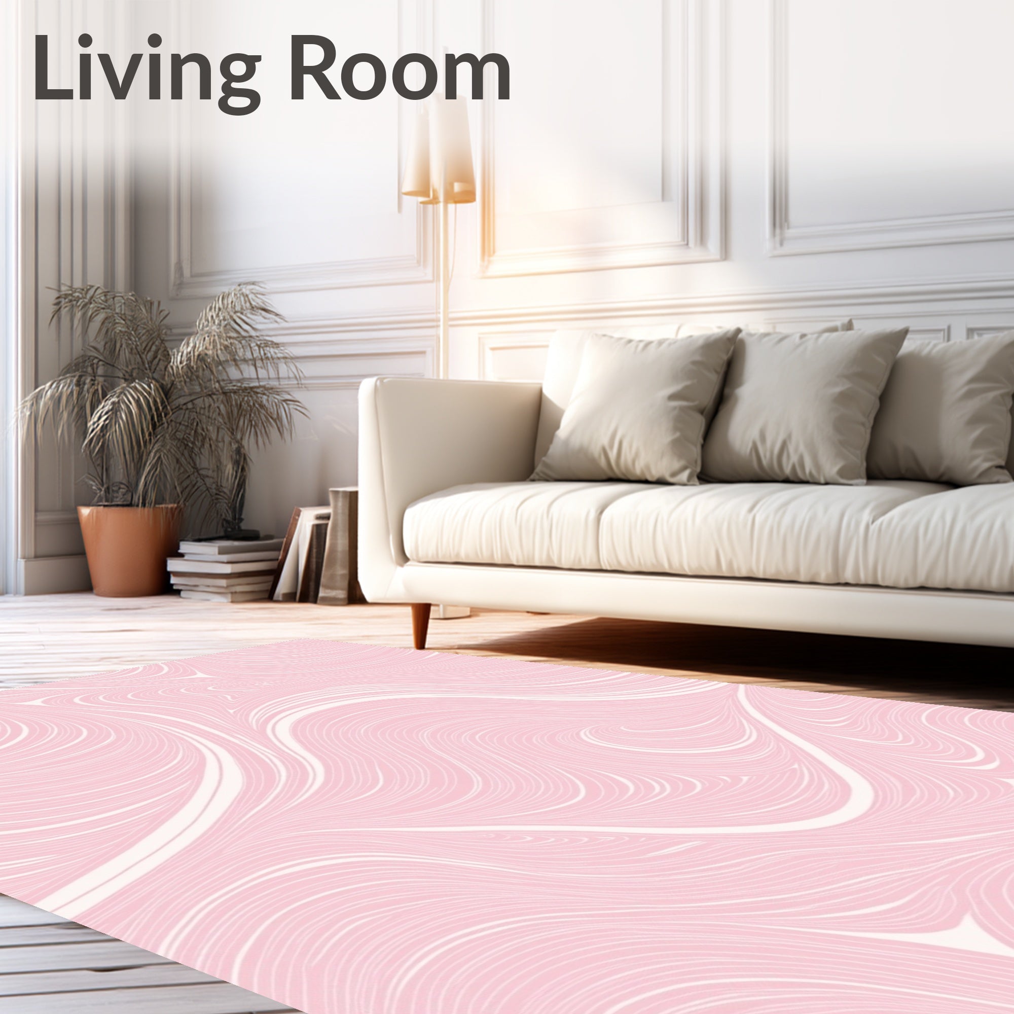 Elegant Flowing Pink Line Pattern Rug