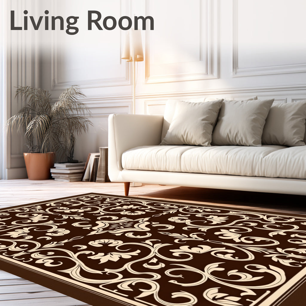 Elegant Swirl Floral Damask Design Rug