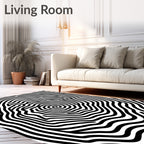 Black abstract organic round lines Rug