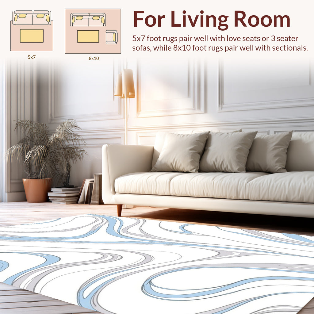 Abstract Swirl Blue Gray White Pattern Rug