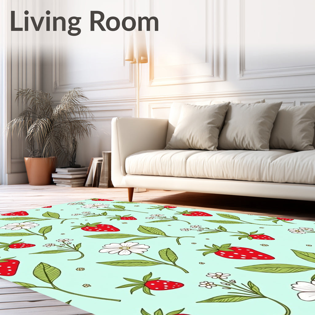 Whimsical Strawberry Flower Pattern Rug