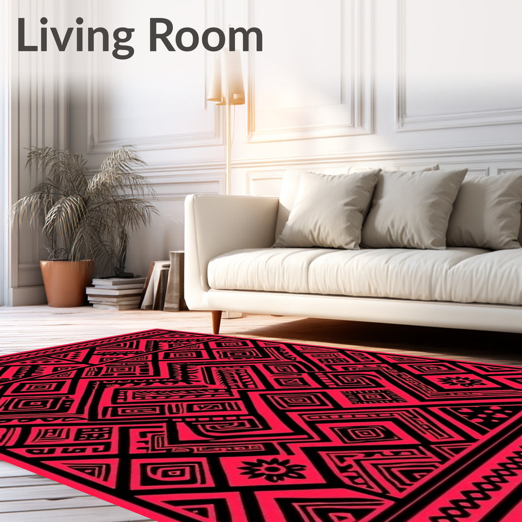 Bold Red Black Geometric Aztec Design Rug