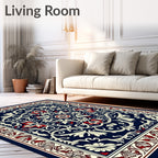 Ornate Floral Vines Navy Rug