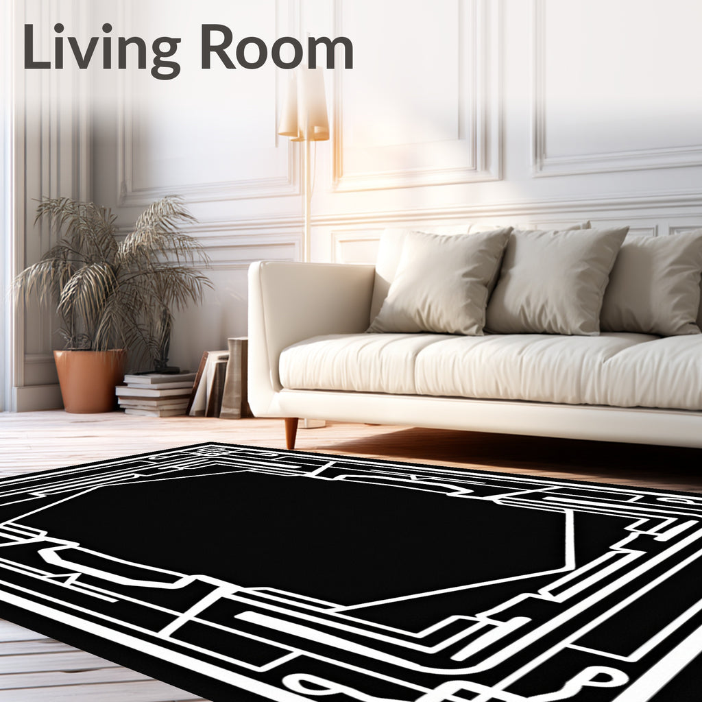 Art Deco Geometric Black White Design Rug