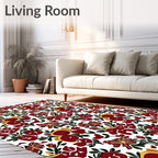 Deep Red Floral Pattern Rug