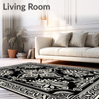 Classic Floral Medallion Black And White Rug