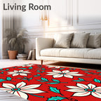 Bold Red Floral Leaf Pattern Rug