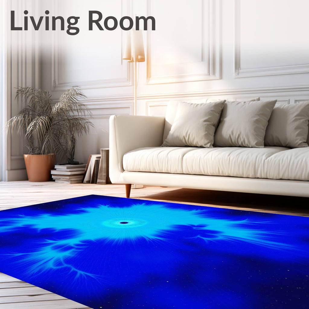 Electric Blue Starburst Fractal Design Rug