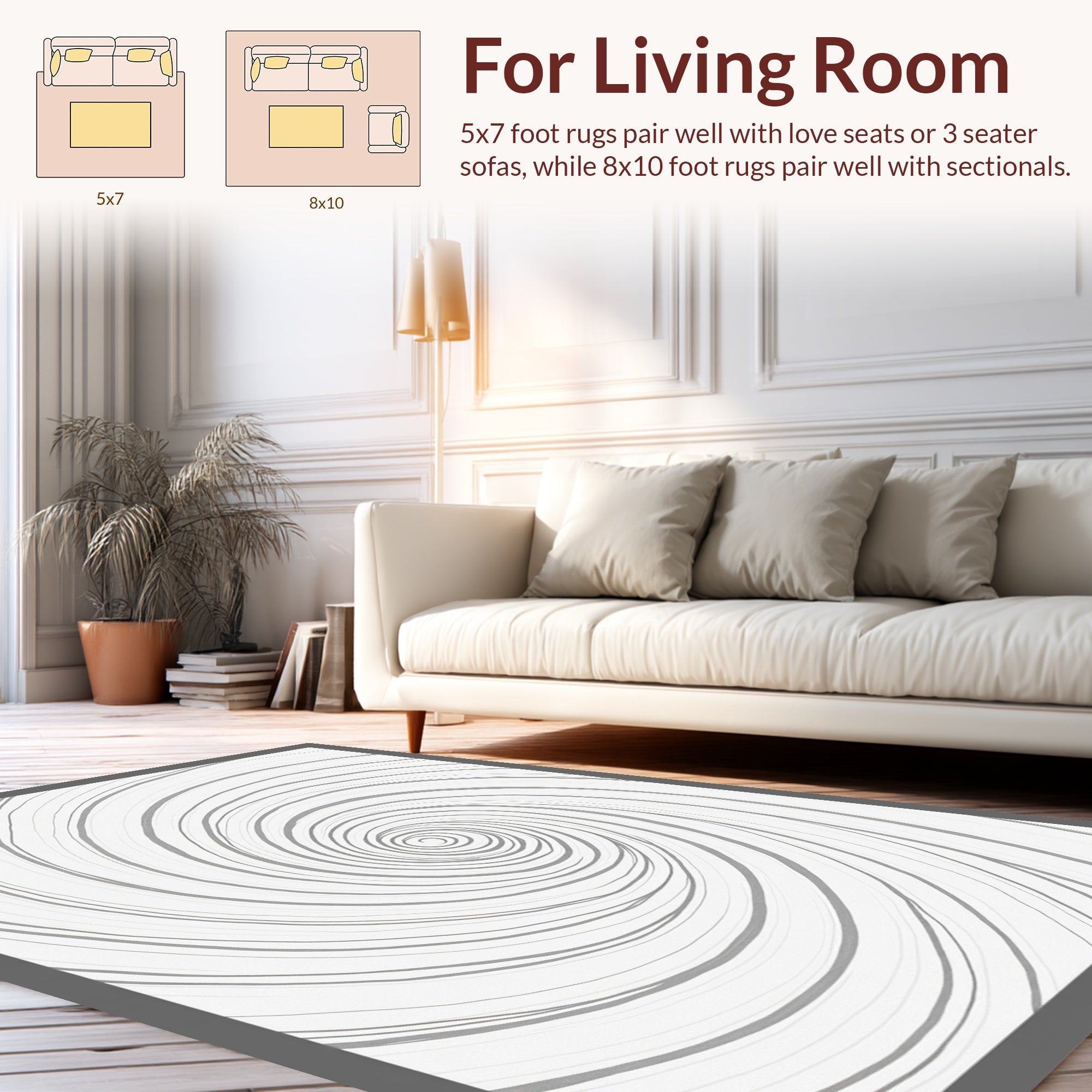 Swirl Patterned Abstract Gray Rug
