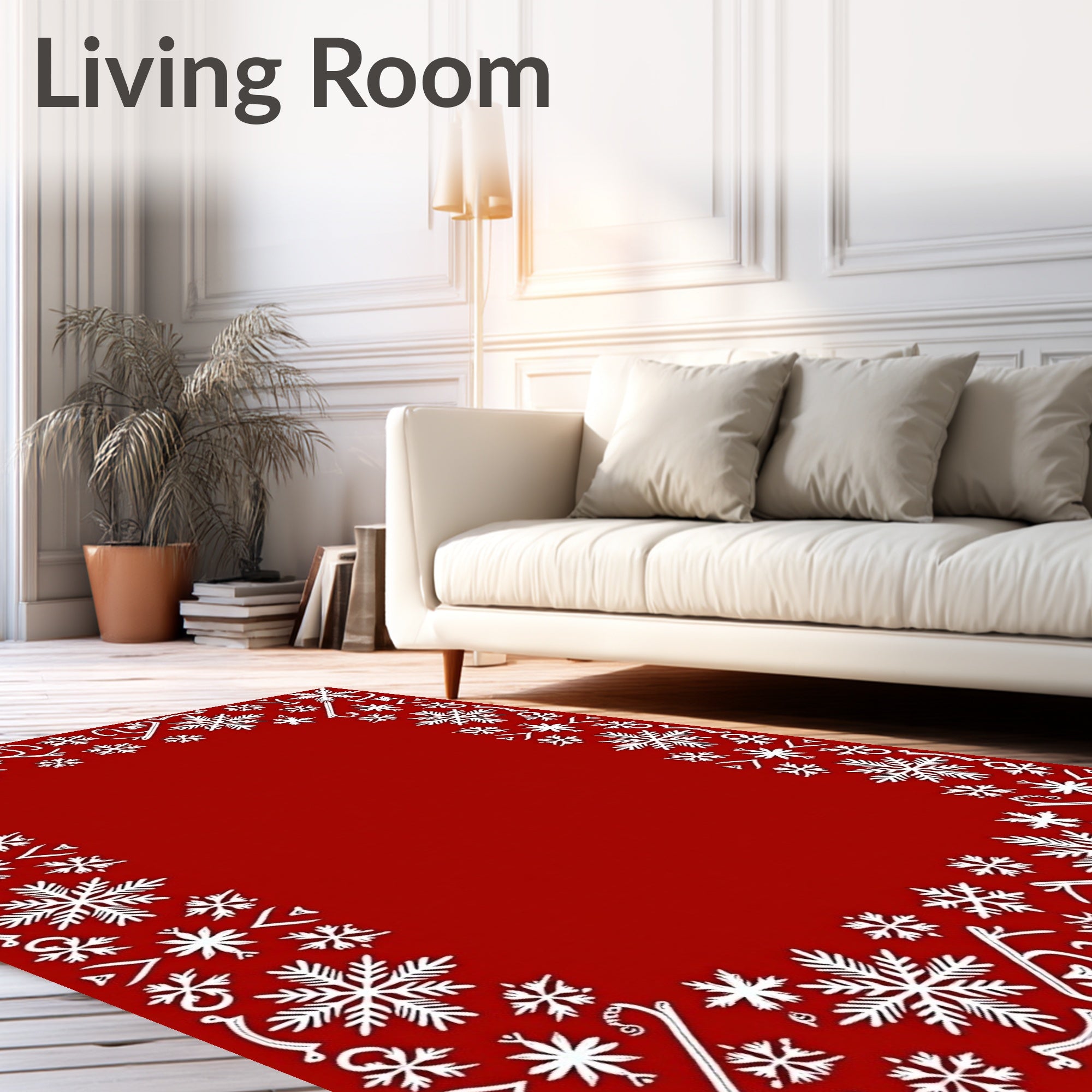 White Snowflake Border Red Rug