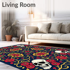 Gothic Skulls and Roses Pattern Rug