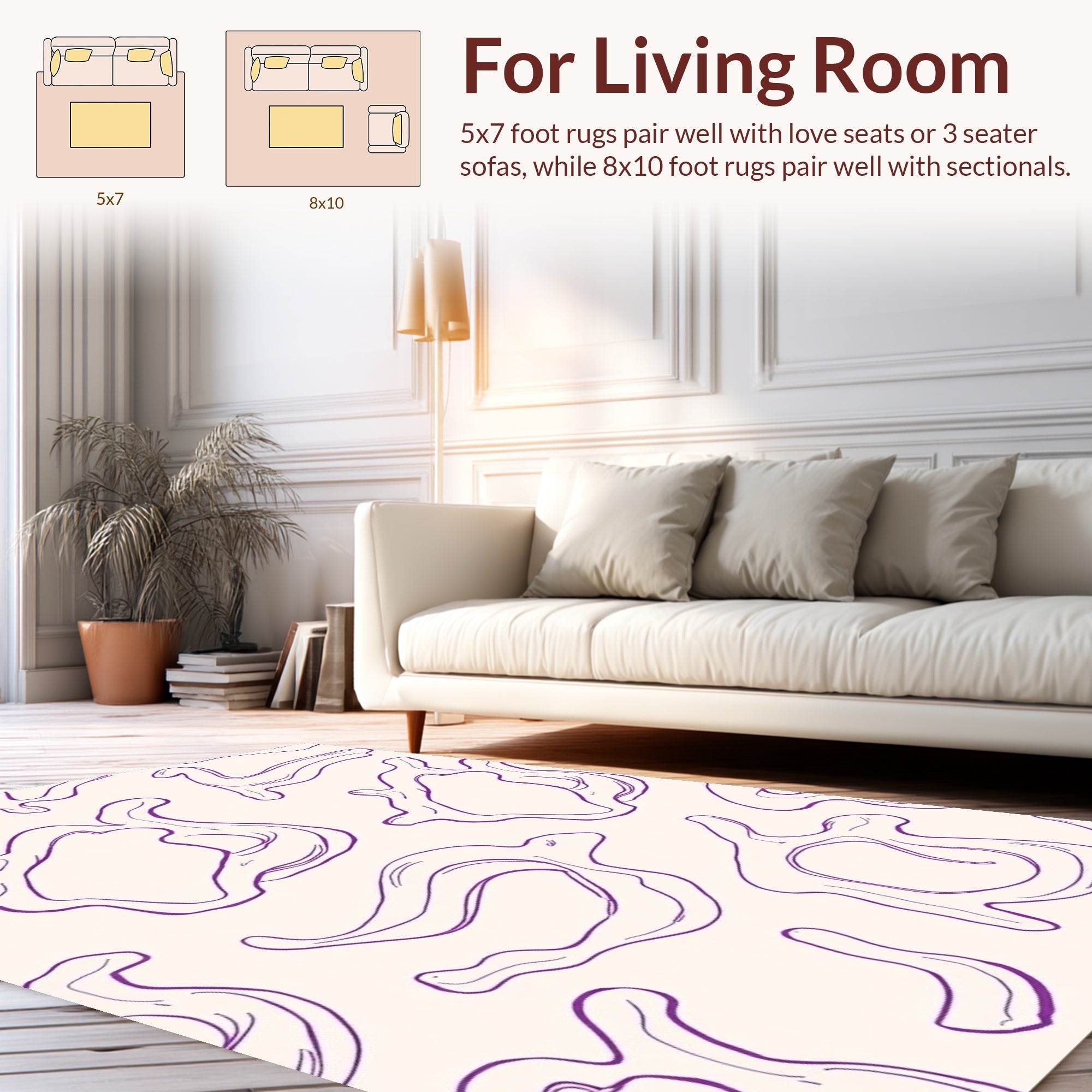 Abstract Purple Fluid Outline Pattern Rug