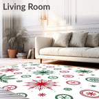 Red Green Snowflake Collage Rug