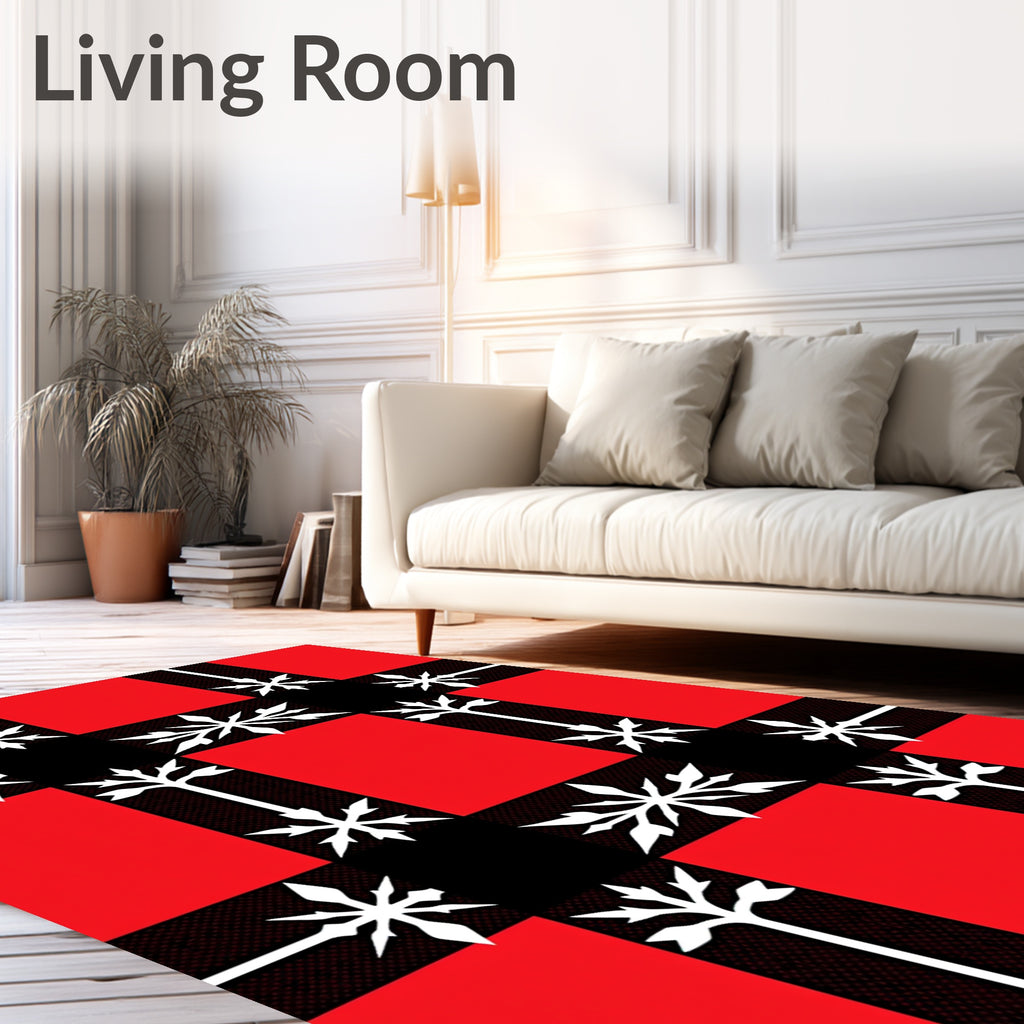 Red Black White Geometric Star Tree Rug