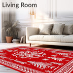 Red Winter Forest Snowflake Trees Rug