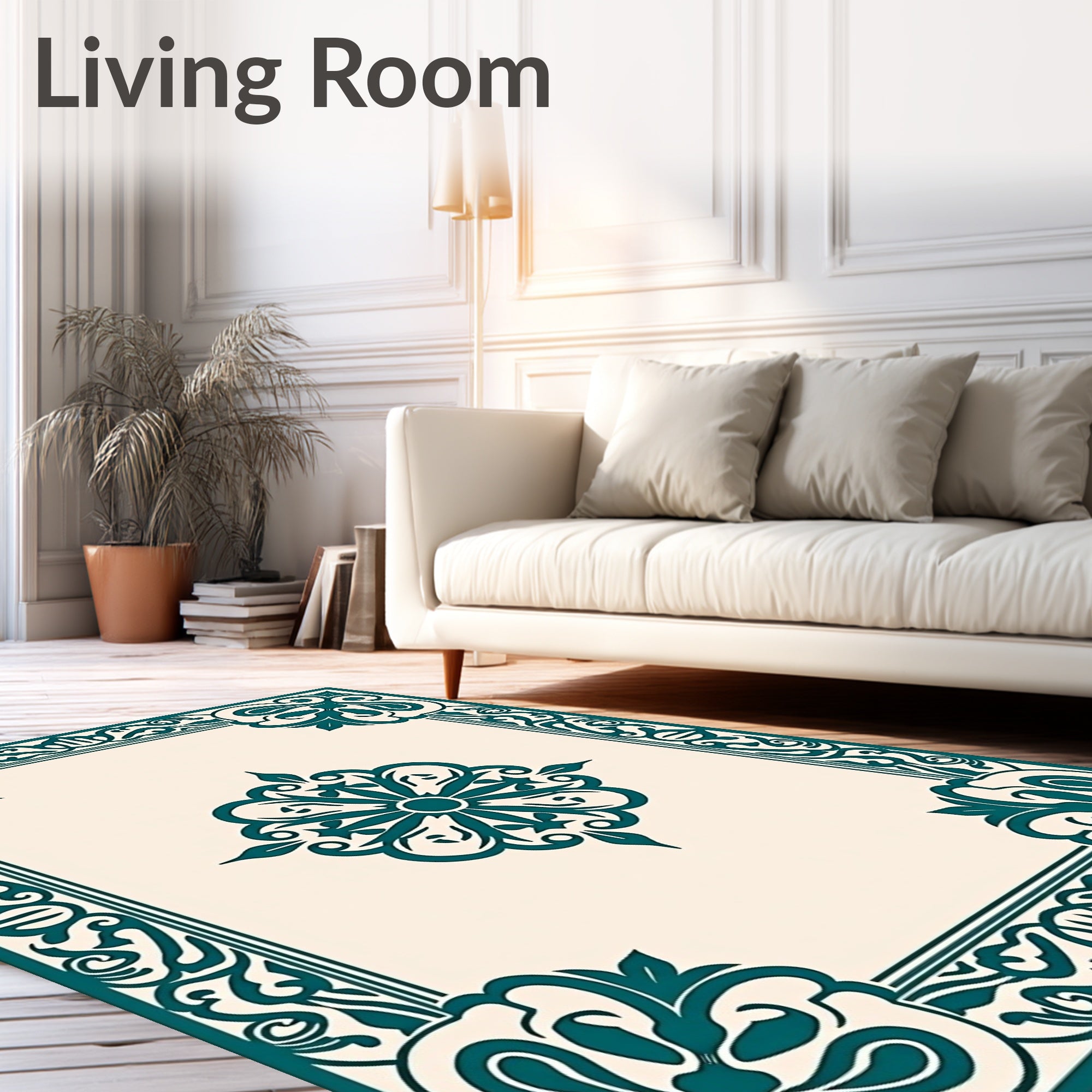 Ornate Teal Mandala Geometric Pattern Rug