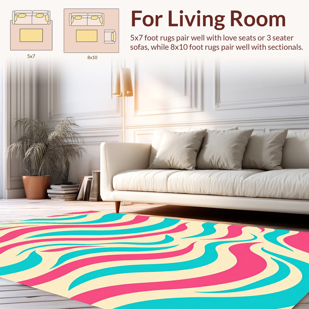Pink Aqua Wavy Striped Pattern Rug