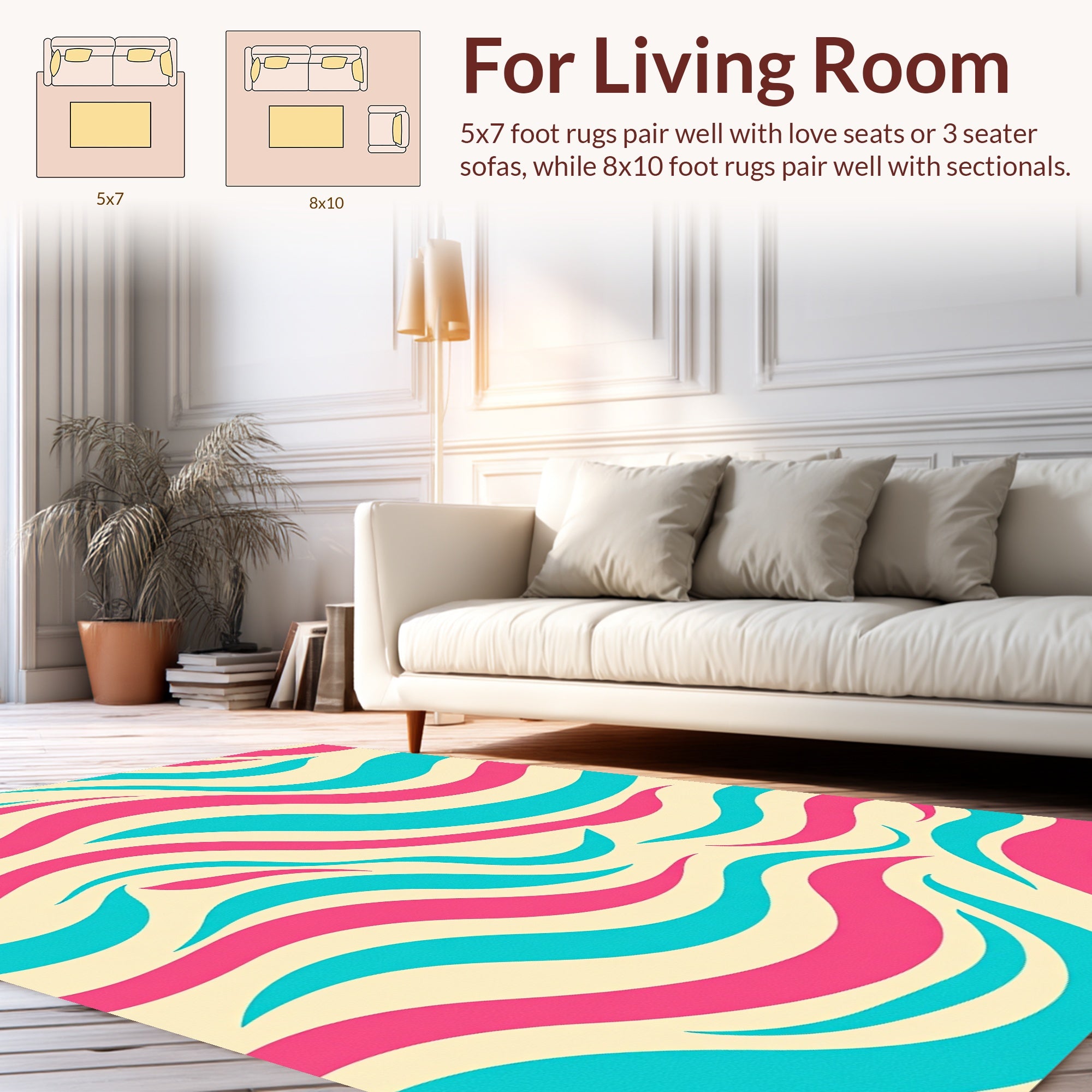 Pink Aqua Wavy Striped Pattern Rug
