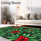 Stylized Red Berry Green Leaf Design Rug
