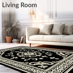 Elegant Black Cream Scroll Rug
