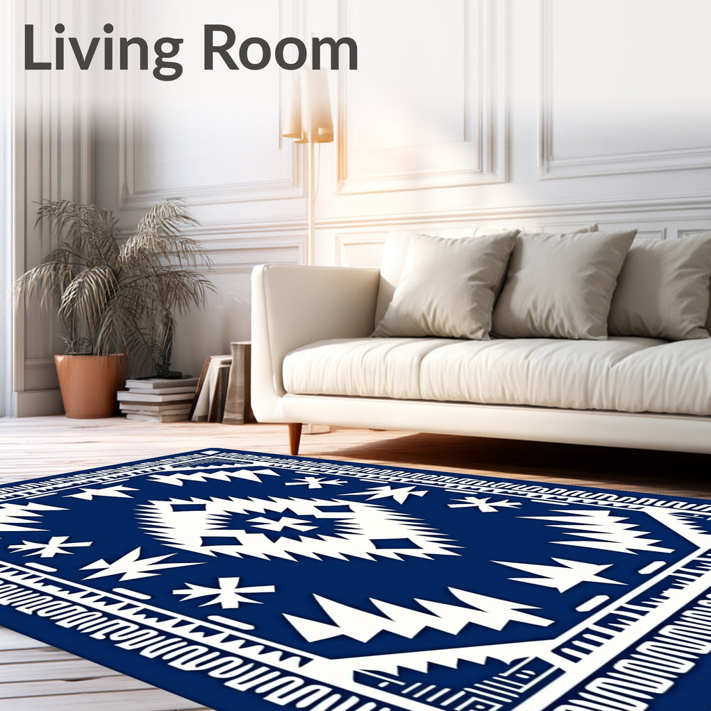 Striking Indigo Geometric Pattern Rug