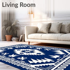 Striking Indigo Geometric Pattern Rug