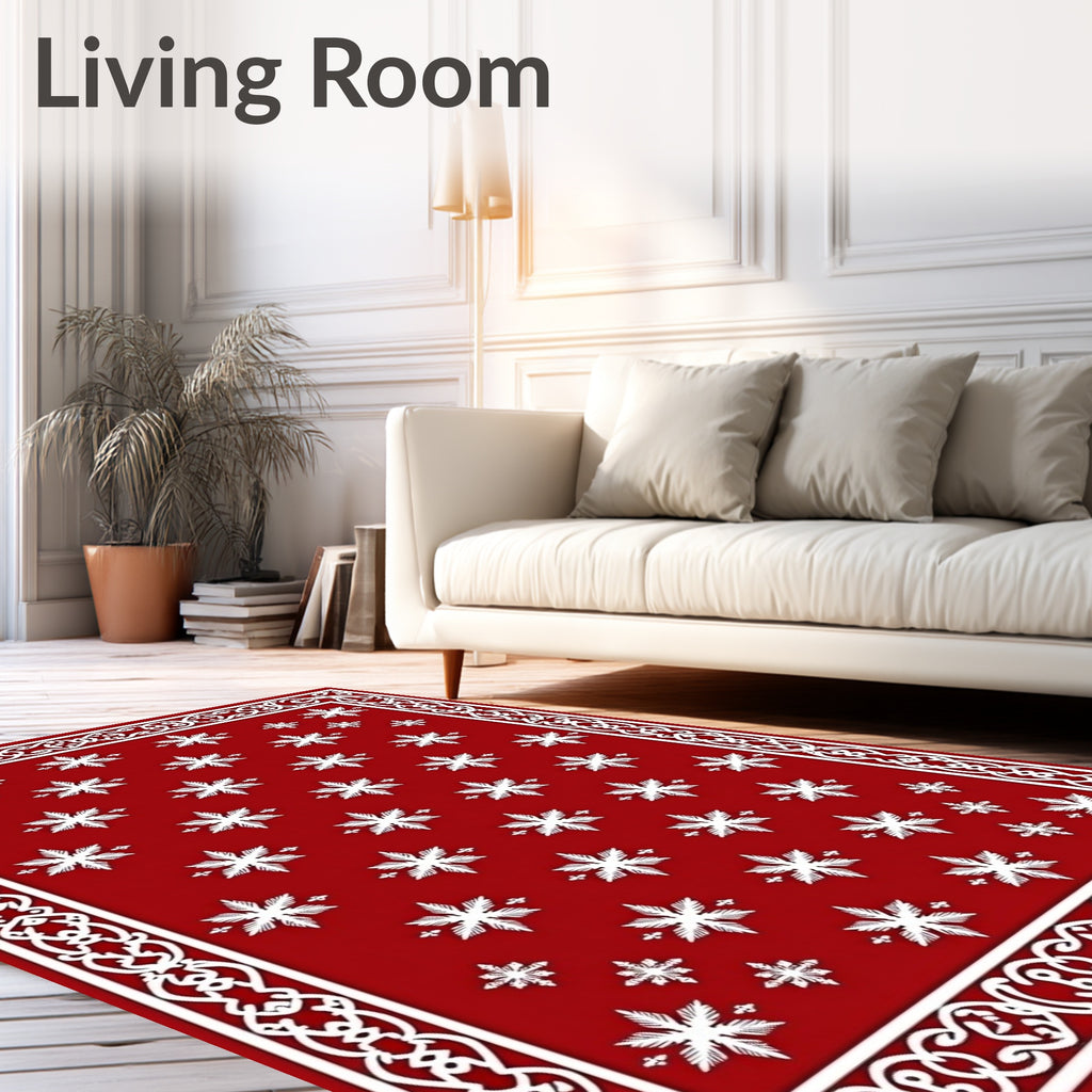 Red Snowflake Pattern Rug
