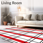Bold Red Black Plaid Geometric Rug