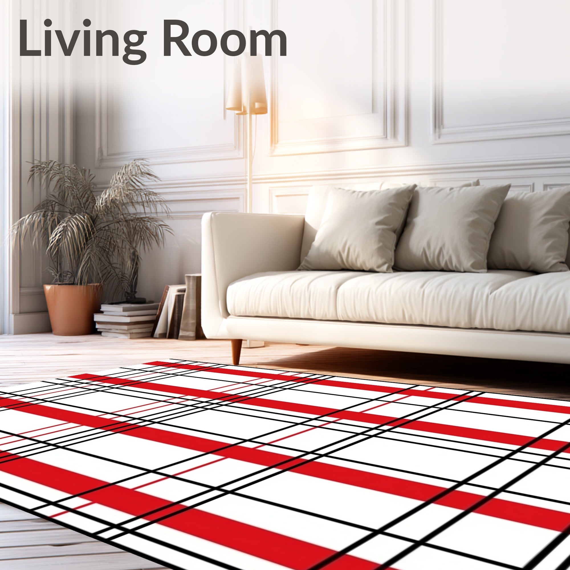 Bold Red Black Plaid Geometric Rug