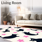 Playful Black Cats With Pink Stars Pattern Rug