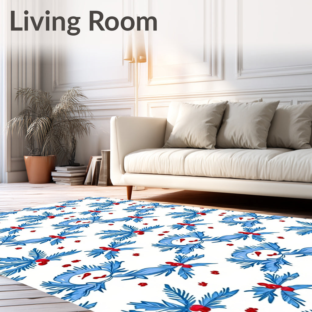 Blue Snowman Berry Garland Repeats Rug