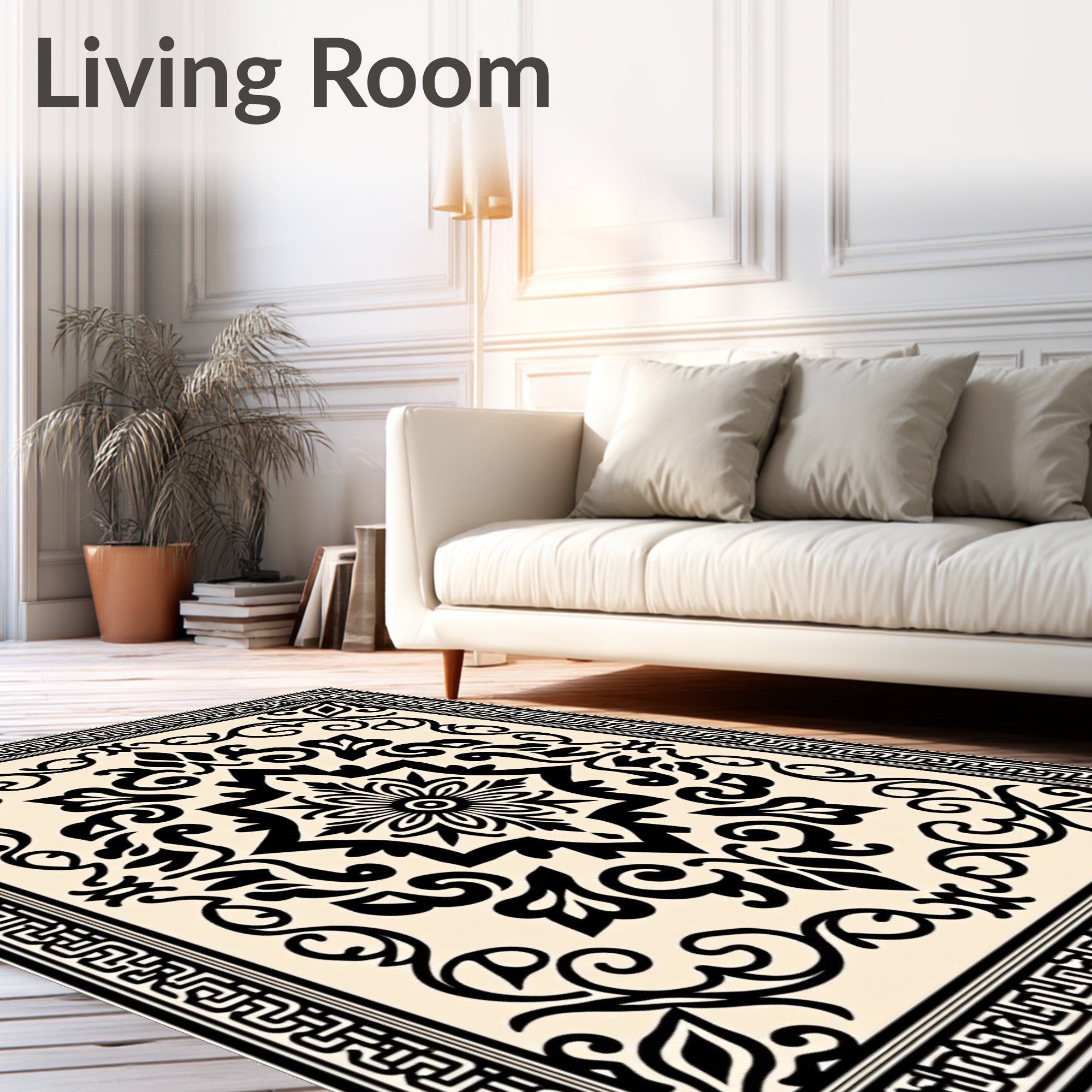 Vintage Floral Medallion Scroll Border Rug