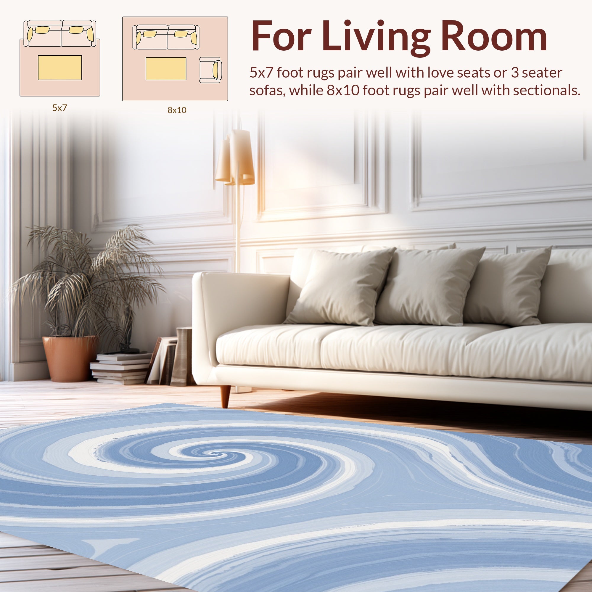Hypnotic Blue Swirling Spirals Rug
