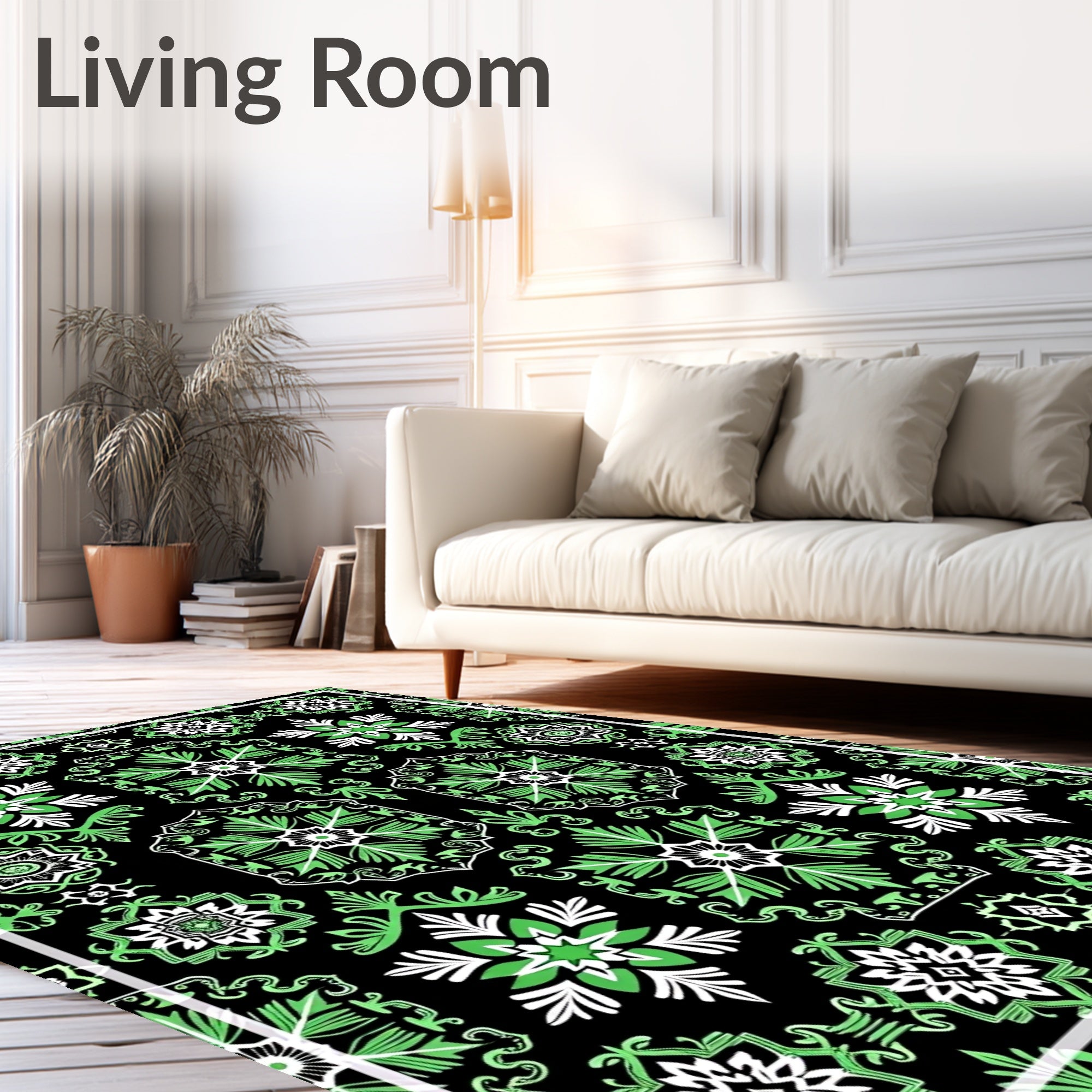 Emerald Black Medallion Floral Harmony Rug