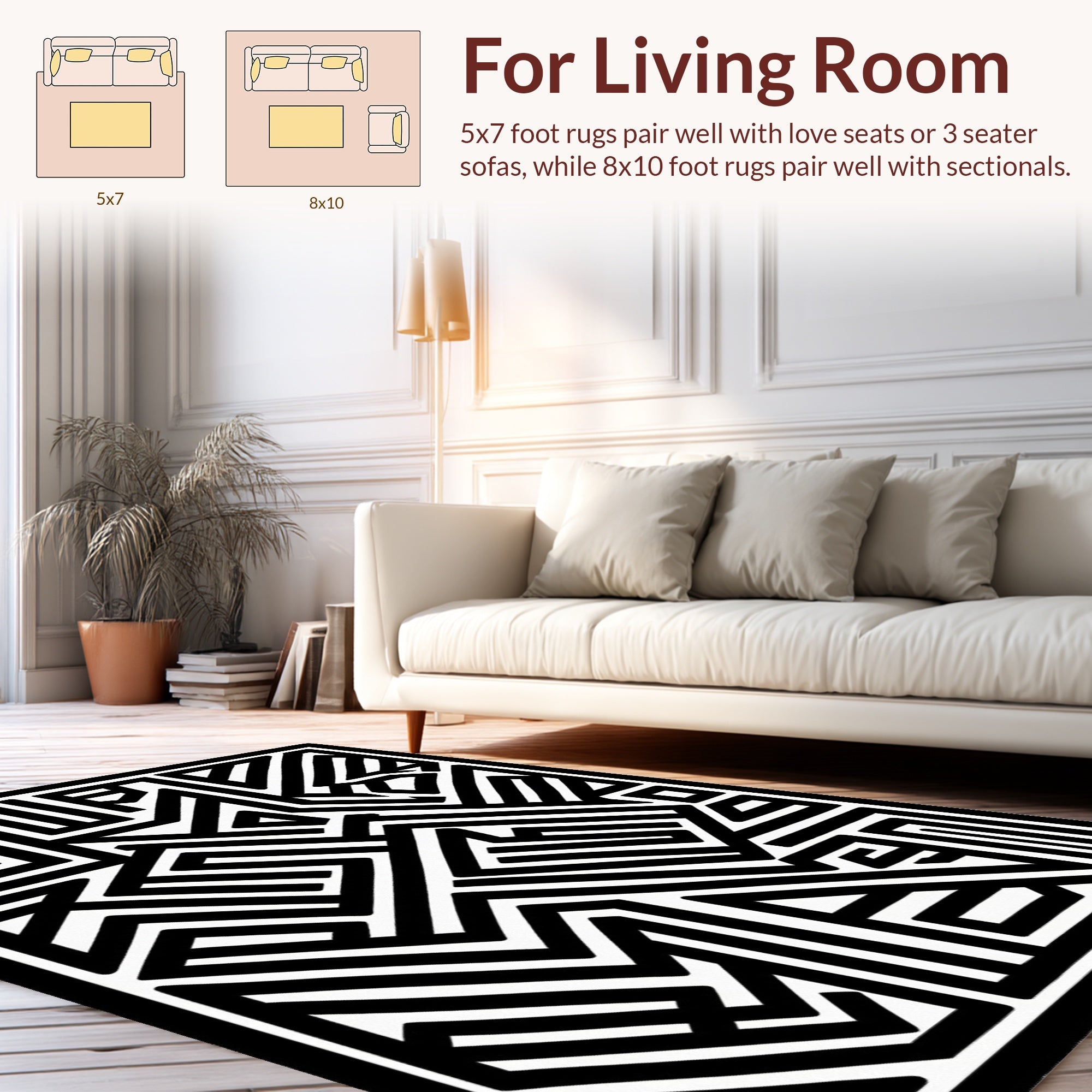 Abstract Black White Maze Pattern Rug
