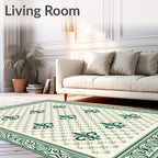 Traditional Green Fleur de Lis Pattern Rug