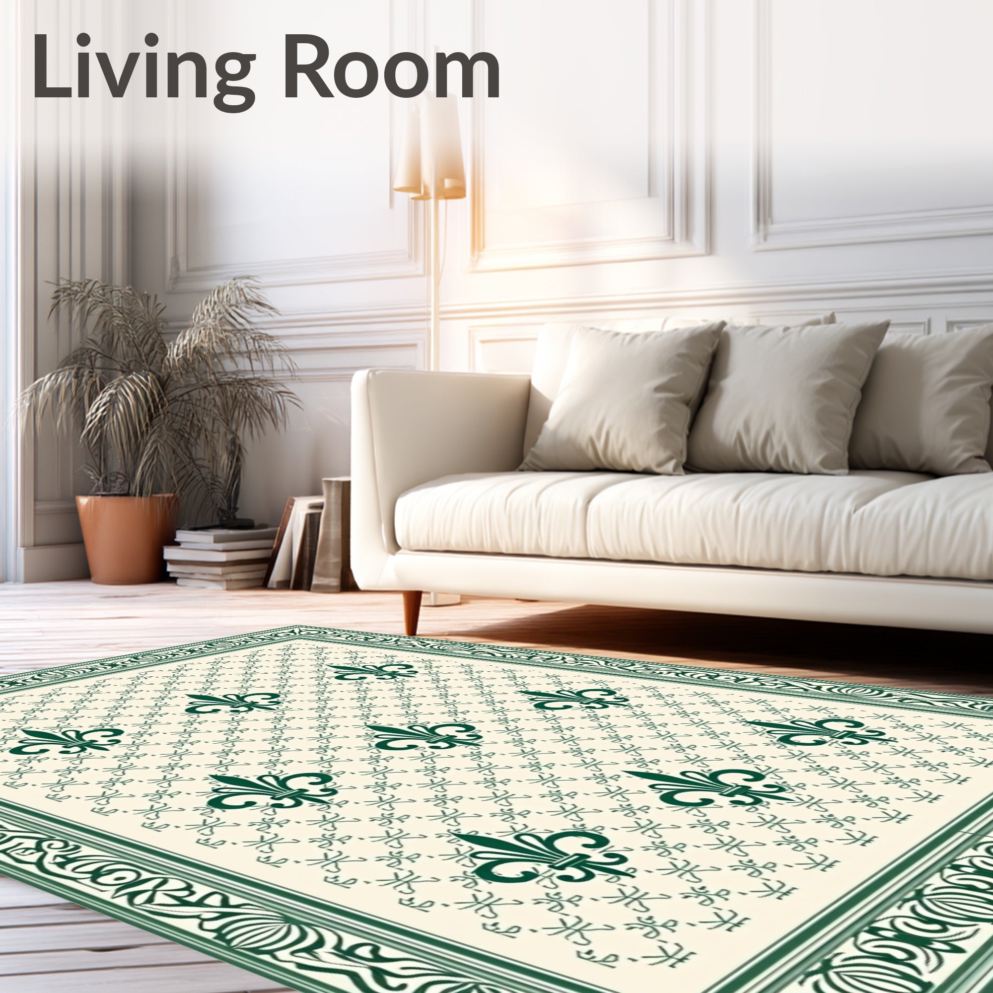 Traditional Green Fleur de Lis Pattern Rug
