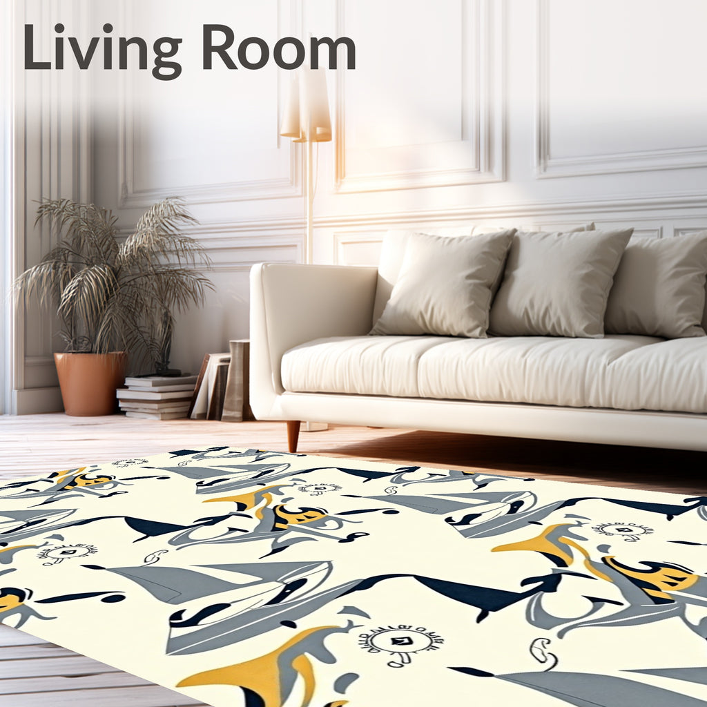 Retro Nautical Sailboat Dolphin Pattern Rug